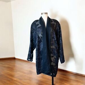 Vintage Victoria’s Secret Burnout Floral Rose Black Kimono Robe Bath Large